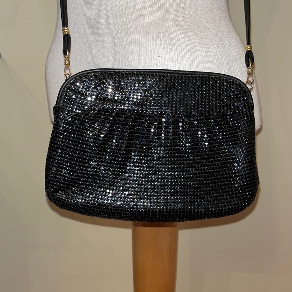 Whiting & Davis Black Metal Mesh evening bag with snap opening & change purse